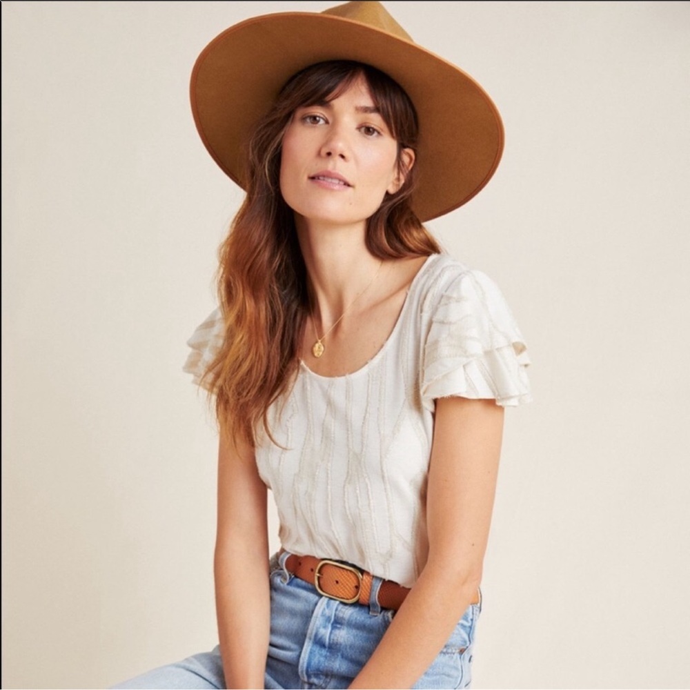 Anthropologie Dolan Charmante Flutter Sleeve Textured Top Size Medium